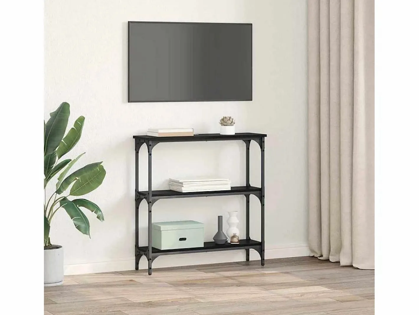 Clicnbuy Mesa Consola con estante Roble 75 x 22.5 x 75 cm Negro Outlet
