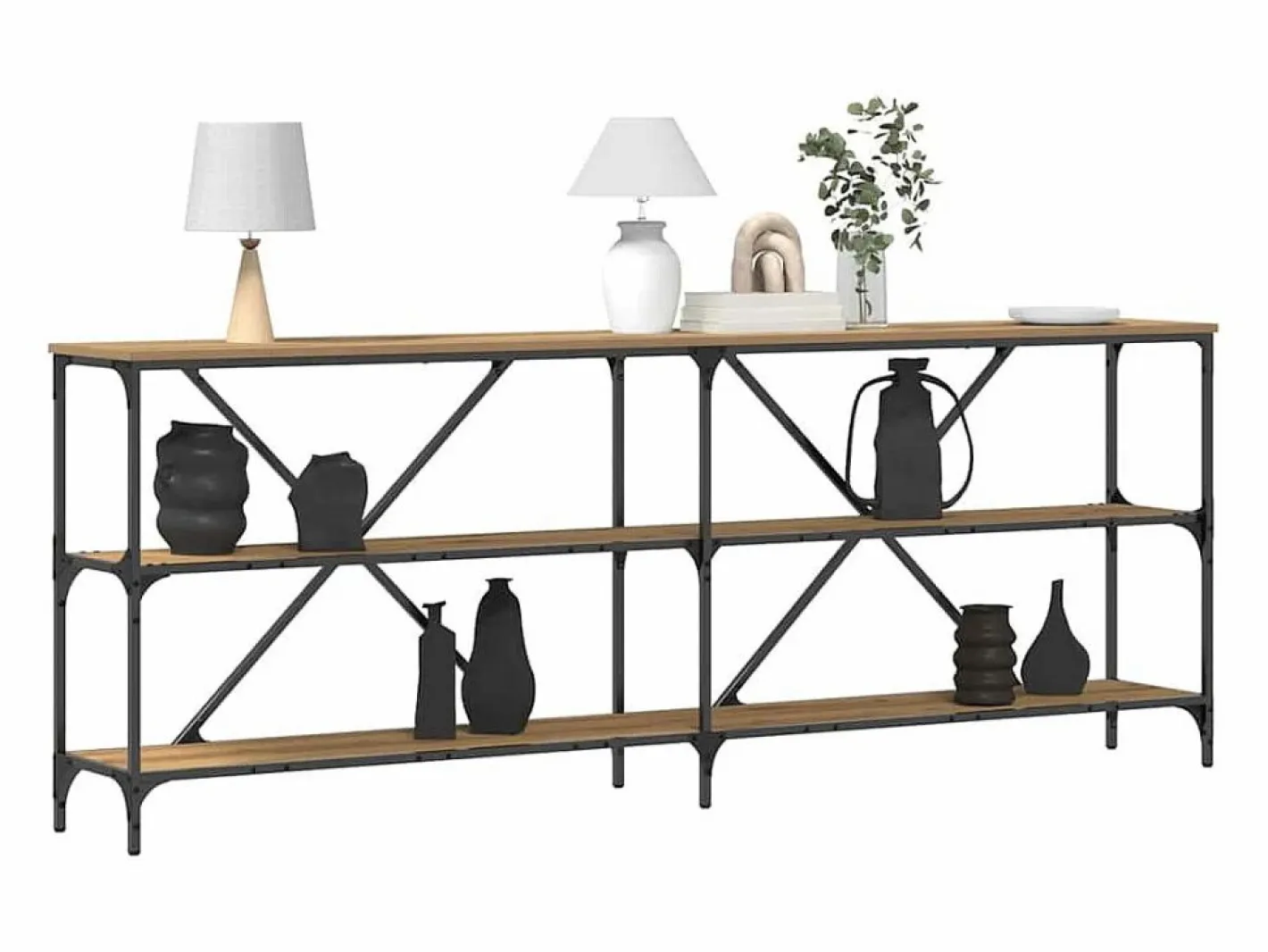 Clicnbuy Mesa Consola con estante Otro Roble artisan 180 x 30 x 75 cm Marru00f3n Outlet