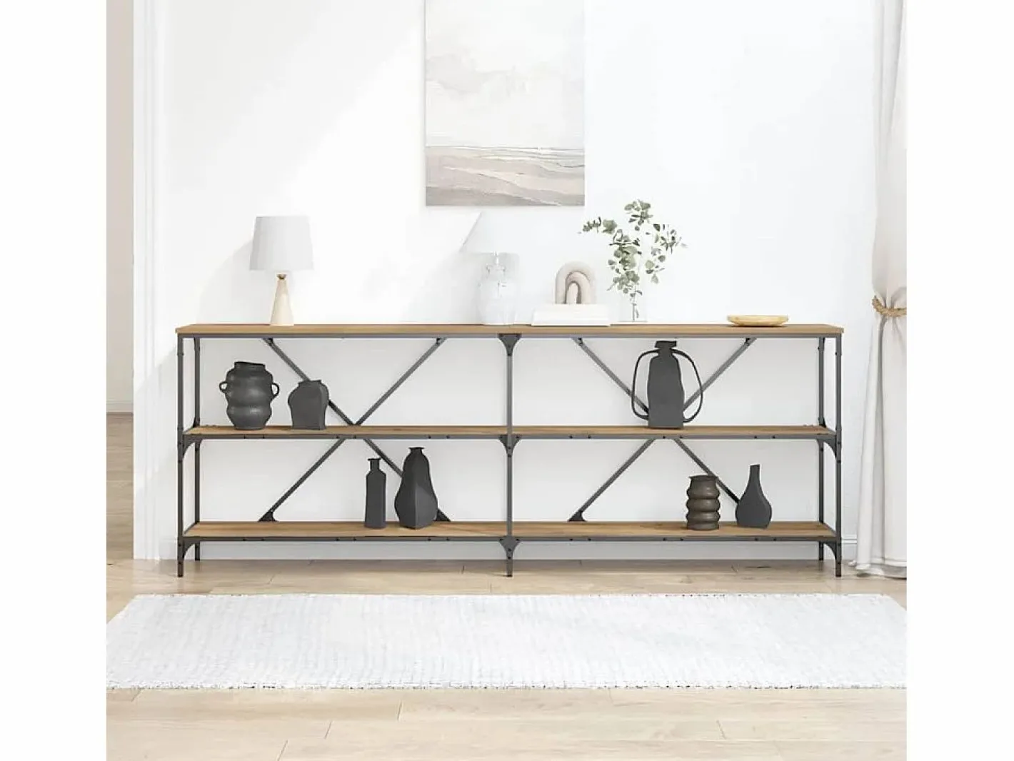 Clicnbuy Mesa Consola con estante Otro Roble artisan 180 x 30 x 75 cm Marru00f3n Outlet