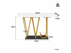 Hauss Spole Consola|Mesa consola con patas de metal dorado - Tapa efecto mármol 120 x 29,5 x 80 cm