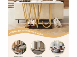 Hauss Spole Consola|Mesa consola con patas de metal dorado - Tapa efecto mármol 120 x 29,5 x 80 cm