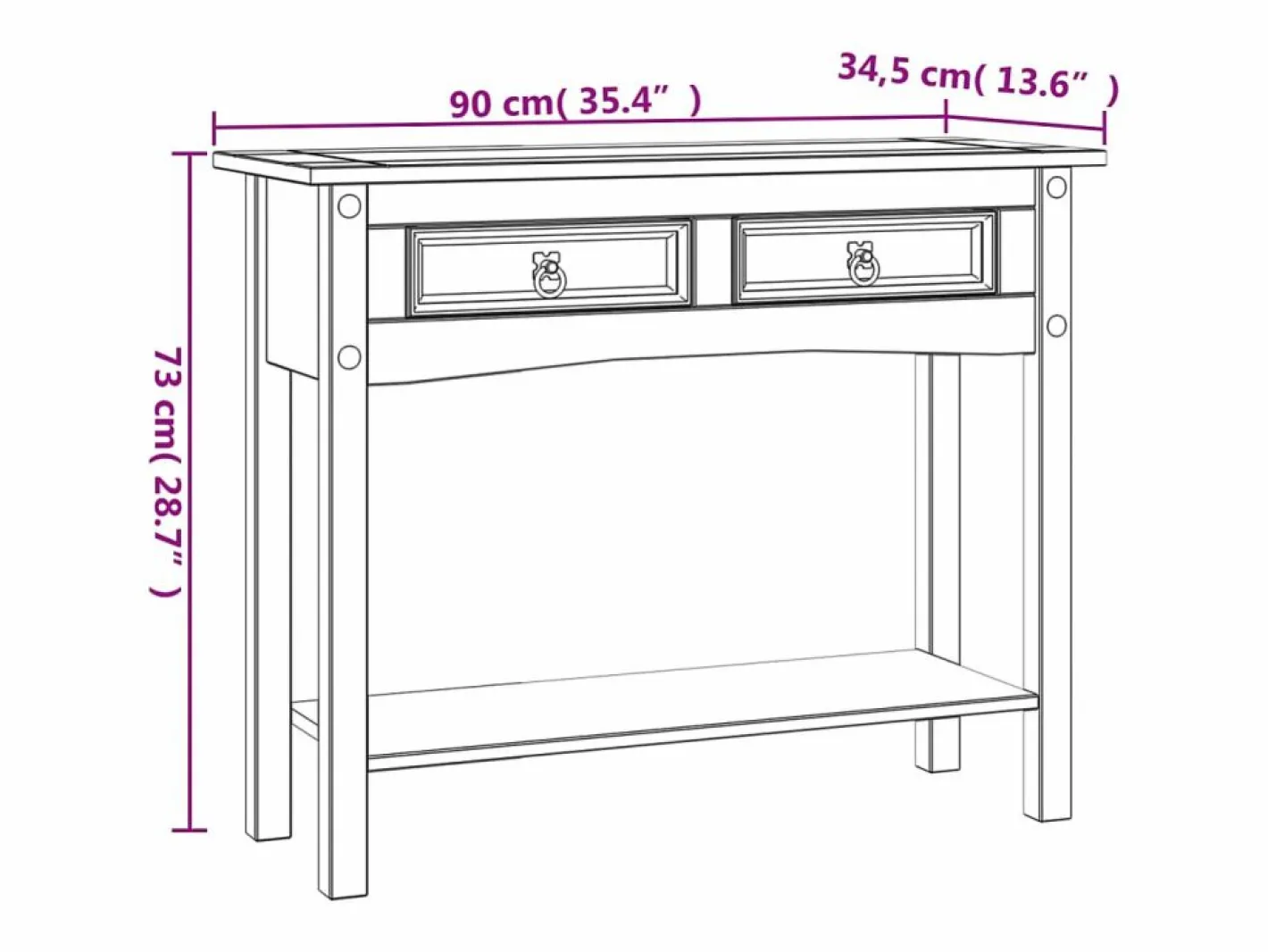 Clicnbuy Mesa consola Corona Range de pino mexicano 90x34,5x73 cm Blanco Online