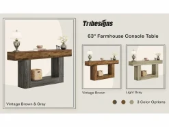 Tribesigns Consola|Mesa consola de 160 cm de largo, mesa de entrada de 2 niveles, mesa de sofá con almacenamiento, mesa de sofá de madera de estilo rústico para sala de estar, pasillo