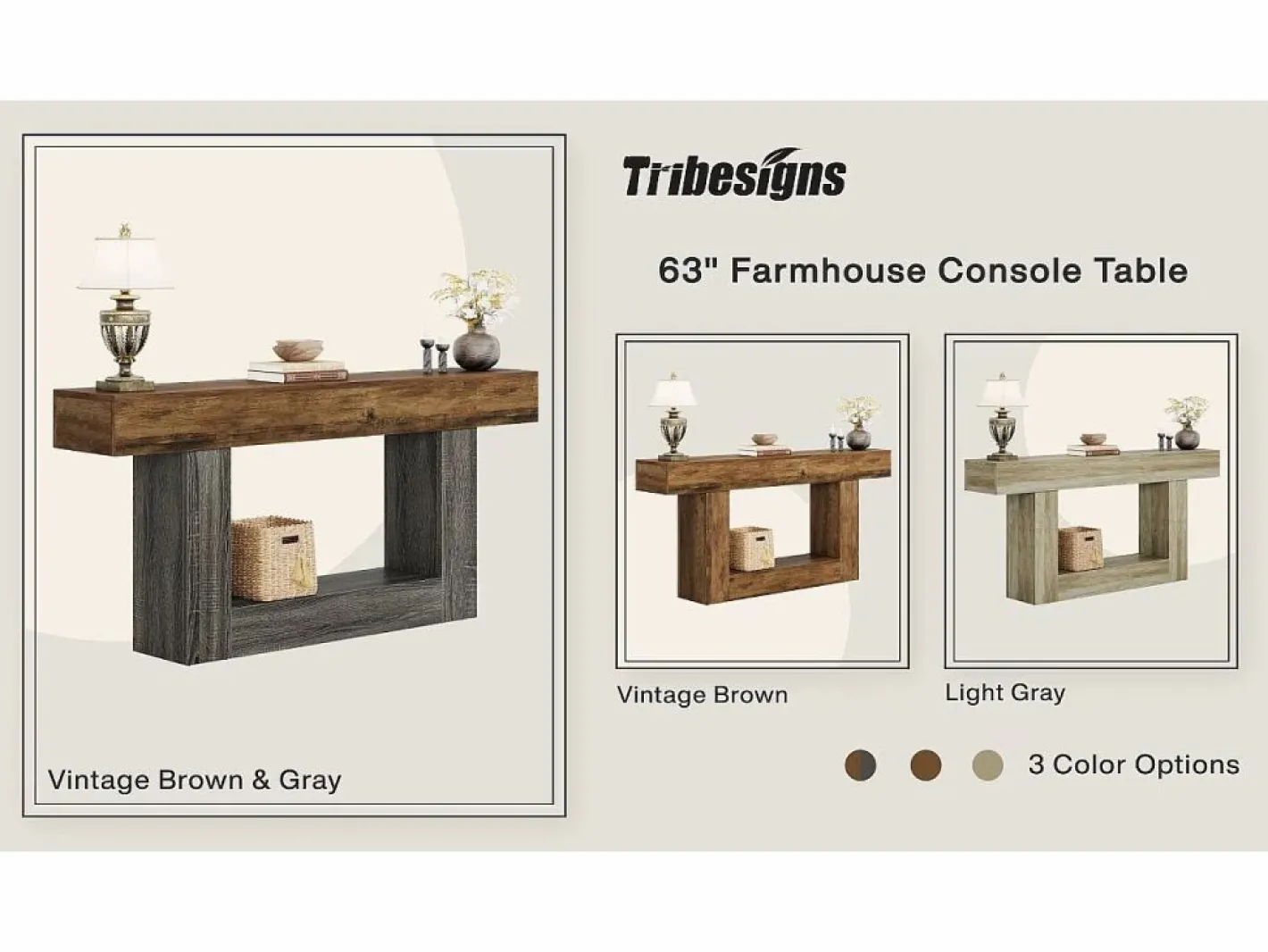 Tribesigns Consola|Mesa consola de 160 cm de largo, mesa de entrada de 2 niveles, mesa de sofá con almacenamiento, mesa de sofá de madera de estilo rústico para sala de estar, pasillo