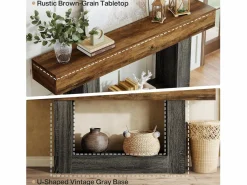 Tribesigns Consola|Mesa consola de 160 cm de largo, mesa de entrada de 2 niveles, mesa de sofá con almacenamiento, mesa de sofá de madera de estilo rústico para sala de estar, pasillo