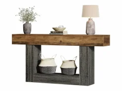 Tribesigns Consola|Mesa consola de 160 cm de largo, mesa de entrada de 2 niveles, mesa de sofá con almacenamiento, mesa de sofá de madera de estilo rústico para sala de estar, pasillo