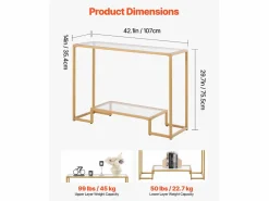Mesa Consola de Cristal SucceBuy de 2 Niveles, Mesita Auxiliar con Tablero de Cristal Templado, Patas de Hierro y Dispositivo Antivuelco, Dorada Dorado Online