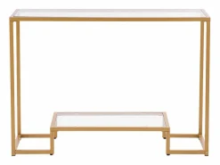 Mesa Consola de Cristal SucceBuy de 2 Niveles, Mesita Auxiliar con Tablero de Cristal Templado, Patas de Hierro y Dispositivo Antivuelco, Dorada Dorado Online