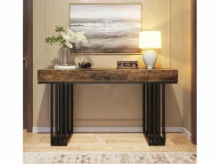 Tribesigns Mesa consola de entrada, consola de entrada, mesa de entrada con elegante marco de metal de estilo industrial, mesa consola de madera para sala de estar, entrada, pasillo (140 cm, marrón) Marru00f3n Hot