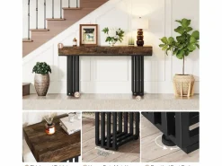 Tribesigns Mesa consola de entrada, consola de entrada, mesa de entrada con elegante marco de metal de estilo industrial, mesa consola de madera para sala de estar, entrada, pasillo (140 cm, marrón) Marru00f3n Hot