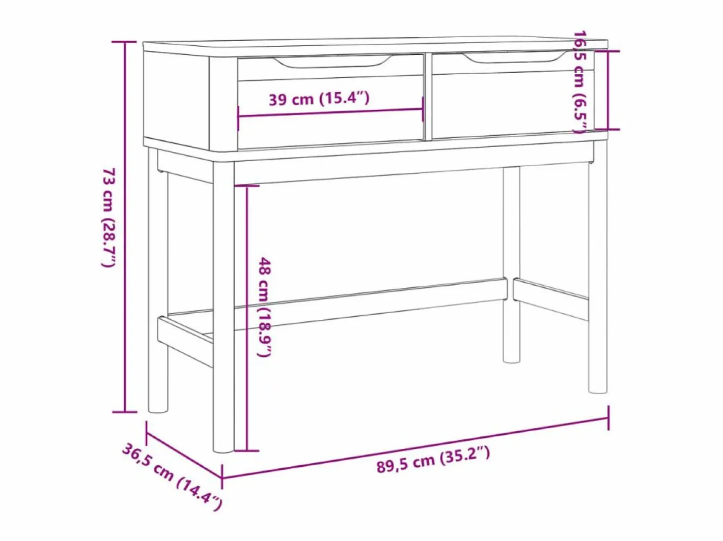 Mesa consola FLORO madera maciza de pino 89,5x36,5x73 cm^Clicnbuy New