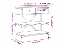 vidaxl Consola|Mesa consola madera de ingeniería roble Sonoma 75x34,5x75 cm
