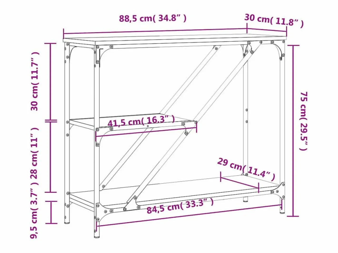 Clicnbuy Consola|Mesa consola madera de ingeniería Sonoma 88,5x30x75 cm