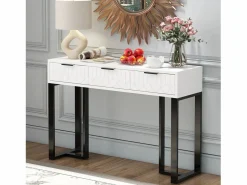 Mesa consola moderna, con 2 cajones, pies ajustables, blanco y negro^ModernLuxe Sale