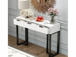 Mesa consola moderna, con 2 cajones, pies ajustables, blanco y negro^ModernLuxe Sale