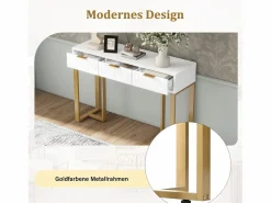 Merax Consola|Mesa consola moderna con 3 cajones - 120 x 36 x 80 cm - MDF - para salón, pasillo - + dorado