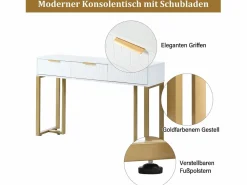 Merax Consola|Mesa consola moderna con 3 cajones - 120 x 36 x 80 cm - MDF - para salón, pasillo - + dorado