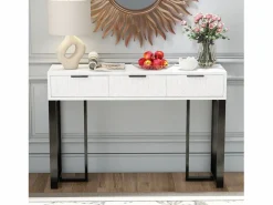 Merax Mesa consola moderna con 3 cajones - 120 x 36 x 80 cm - MDF - para salón, pasillo - + negro Blanco