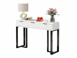 Merax Mesa consola moderna con 3 cajones - 120 x 36 x 80 cm - MDF - para salón, pasillo - + negro Blanco