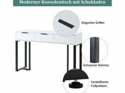 Merax Mesa consola moderna con 3 cajones - 120 x 36 x 80 cm - MDF - para salón, pasillo - + negro Blanco
