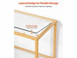 Consola|Mesa Consola SucceBuy de Vidrio de 3 Niveles, Mesita Auxiliar Rectangular Moderna con Bandejas de Vidrio Templado, Estructura de Hierro, Ideal para Entrada