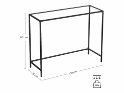 Mesa consola Valora para salón, de cristal y metal. Negro Discount