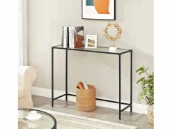 Mesa consola Valora para salón, de cristal y metal. Negro Discount