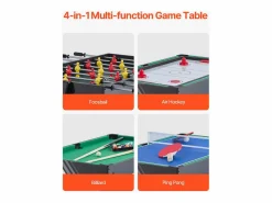 Billar|Mesa de Air Hockey, SucceBuy 4 en 1, 122 cm, para Jugar al Air Hockey, al Futbolín, al Tenis de Mesa y al Billar