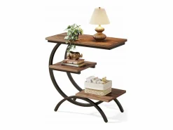 Tribesigns Mesa Auxiliar|Mesa de apoyo de madera, pequeña mesa baja, mesa de noche, lateral de sofá con 3 estantes para salón, dormitorio, marrón oscuro