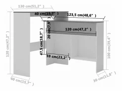 Mesa de bar con 2 encimera blanca y gris 130x40x120 cm^Clicnbuy Discount