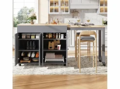 Merax Mesa de bar extensible moderna - 118-180 x 50 x 94,6 cm - con 4 puertas + 6 estantes - MDF - Gris Sale