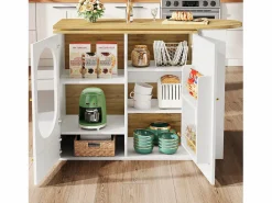 Mesa de bar giratoria con 3 puertas, isla de cocina con almacenaje - tablero extensible (138-204)x39x102 cm - Blanco Best