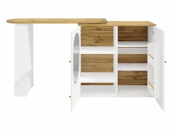 Mesa de bar giratoria con 3 puertas, isla de cocina con almacenaje - tablero extensible (138-204)x39x102 cm - Blanco Best