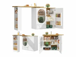 Mesa de bar giratoria con 3 puertas, isla de cocina con almacenaje - tablero extensible (138-204)x39x102 cm - Blanco Best