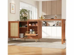 Mesa de bar giratoria con puerta de ratán y estante abierto - Mesa de comedor de madera - Marrón - 107 x 40 x 71,4 cm Marru00f3n Best