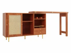 Mesa de bar giratoria con puerta de ratán y estante abierto - Mesa de comedor de madera - Marrón - 107 x 40 x 71,4 cm Marru00f3n Best