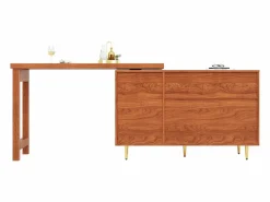 Mesa de bar giratoria con puerta de ratán y estante abierto - Mesa de comedor de madera - Marrón - 107 x 40 x 71,4 cm Marru00f3n Best