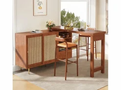 Mesa de bar giratoria con puerta de ratán y estante abierto - Mesa de comedor de madera - Marrón - 107 x 40 x 71,4 cm Marru00f3n Best