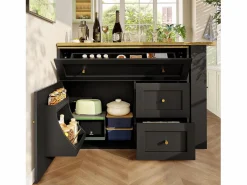 Mesa de bar giratoria con 1 puerta y 2 cajones, espacio de almacenamiento tipo buffet con tablero extensible (138-204)×39×105 cm - Negro Discount