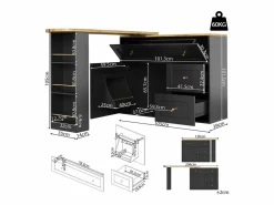 Mesa de bar giratoria con 1 puerta y 2 cajones, espacio de almacenamiento tipo buffet con tablero extensible (138-204)×39×105 cm - Negro Discount