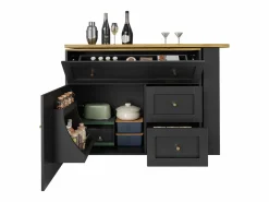 Mesa de bar giratoria con 1 puerta y 2 cajones, espacio de almacenamiento tipo buffet con tablero extensible (138-204)×39×105 cm - Negro Discount