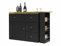 Mesa de bar giratoria con 1 puerta y 2 cajones, espacio de almacenamiento tipo buffet con tablero extensible (138-204)×39×105 cm - Negro Discount
