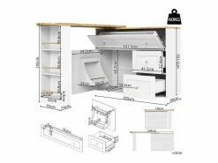 Mueble Bar|Mesa de bar giratoria con 1 puerta y 2 cajones, espacio de almacenamiento tipo buffet con tablero extensible (138-204)×39×105 cm -