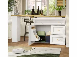 Mueble Bar|Mesa de bar giratoria con 1 puerta y 2 cajones, espacio de almacenamiento tipo buffet con tablero extensible (138-204)×39×105 cm -