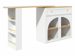 Mueble Bar|Mesa de bar giratoria con 2 puertas y 1 cajón Isla de cocina con tablero extensible (138-204)x39x104 cm - almacenaje abierto -
