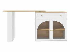 Mueble Bar|Mesa de bar giratoria con 2 puertas y 1 cajón Isla de cocina con tablero extensible (138-204)x39x104 cm - almacenaje abierto -