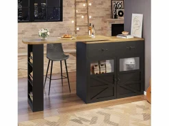Mesa de bar giratoria de madera con 2 puertas y 1 cajón, con tablero extensible - (138-204) x 39 x 104 cm - color Negro Hot