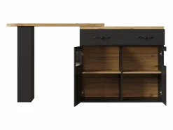 Mesa de bar giratoria de madera con 2 puertas y 1 cajón, con tablero extensible - (138-204) x 39 x 104 cm - color Negro Hot