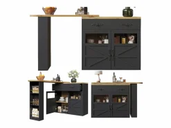 Mesa de bar giratoria de madera con 2 puertas y 1 cajón, con tablero extensible - (138-204) x 39 x 104 cm - color Negro Hot