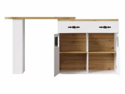 Mesa de bar giratoria de madera con 2 puertas y 1 cajón, con tablero extensible - (138-204) x 39 x 104 cm - Blanco